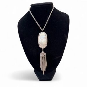 Kendra Scott Rayne Long Silvertone Pendant with Mother of Pearl Stone EUC